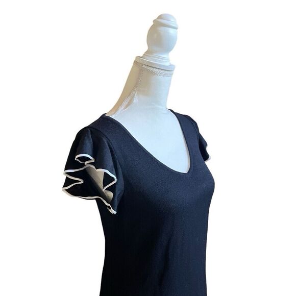 St John Collection By Marie Gray Knit Flutter Sleeve Ruffle Hem Dress Black US 2 - Picture 3 of 11